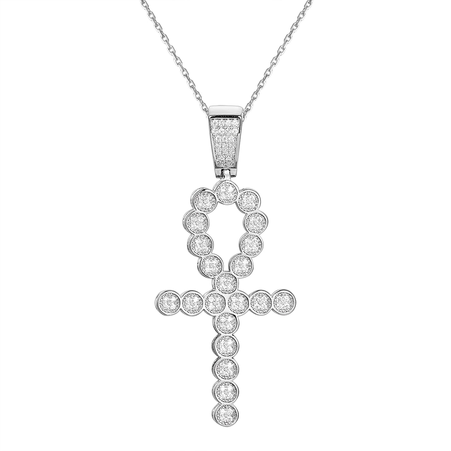 Solitaire Religious Ankh Cross Silver Pendant Necklace