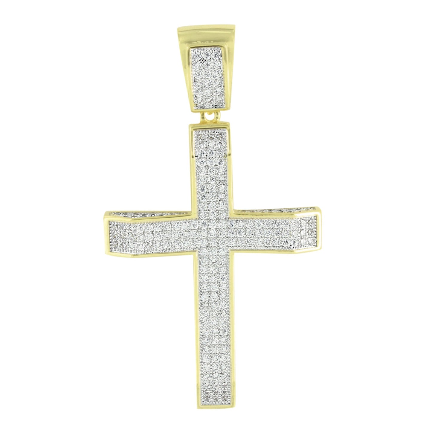 Simulated Diamonds Cross Pendant Gold Finish Pave Set Jesus Charm Bling 2.4"