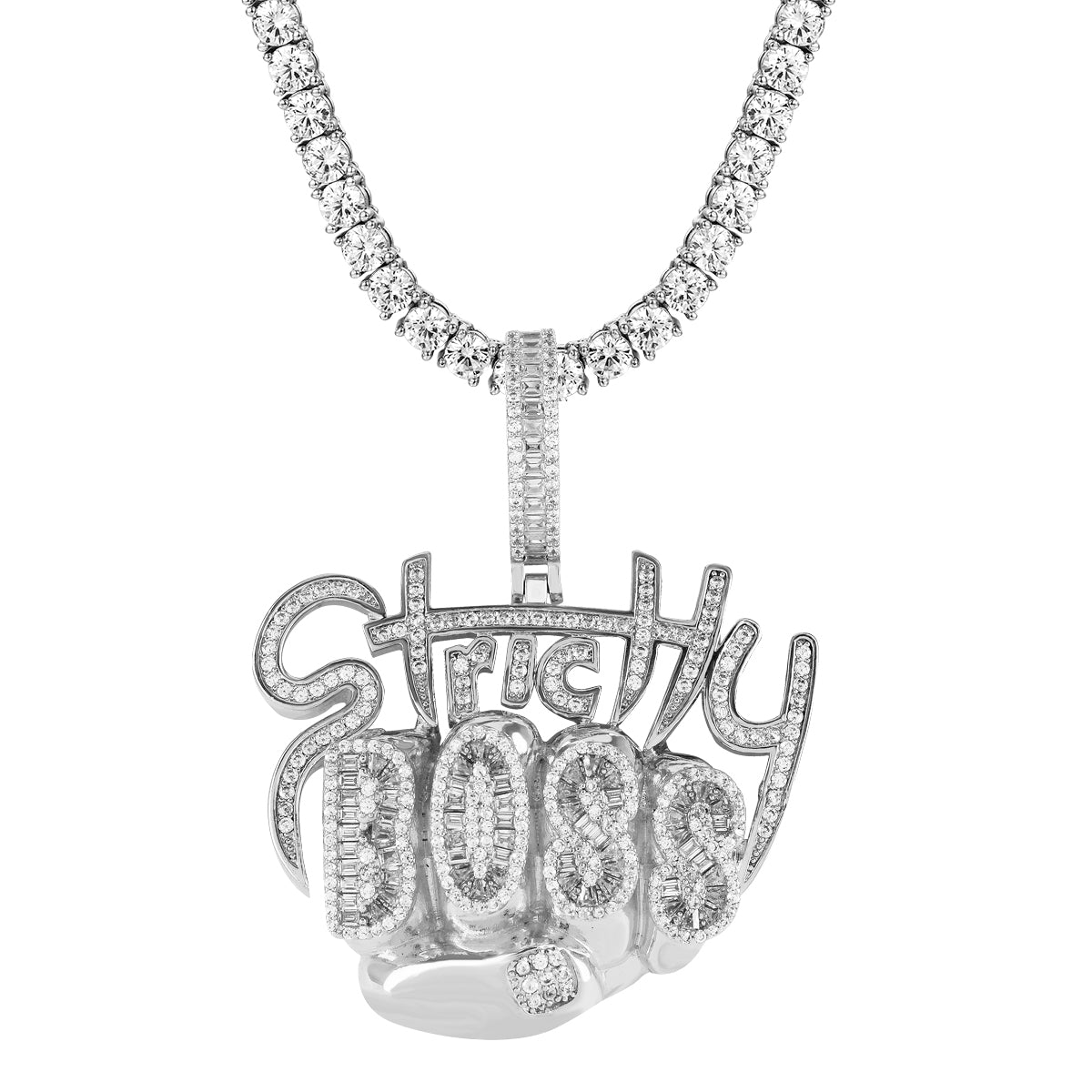 Mens Strictly Boss Fist Punch Icy Custom Hip Hop Pendant Chain