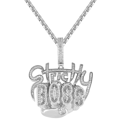 Mens Strictly Boss Fist Punch Icy Custom Hip Hop Pendant Chain
