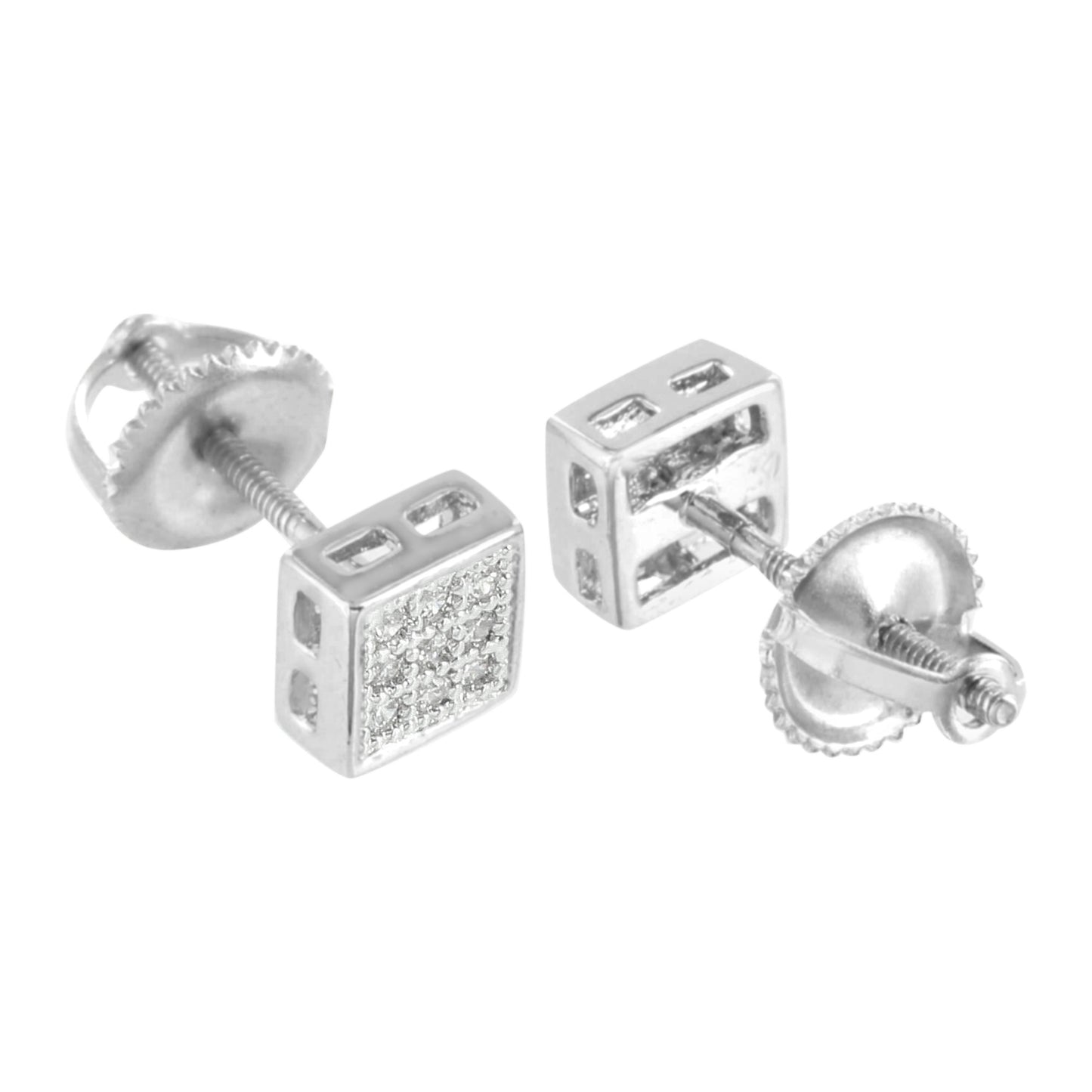 White Square Shape Earrings Screw Back Micro Pave