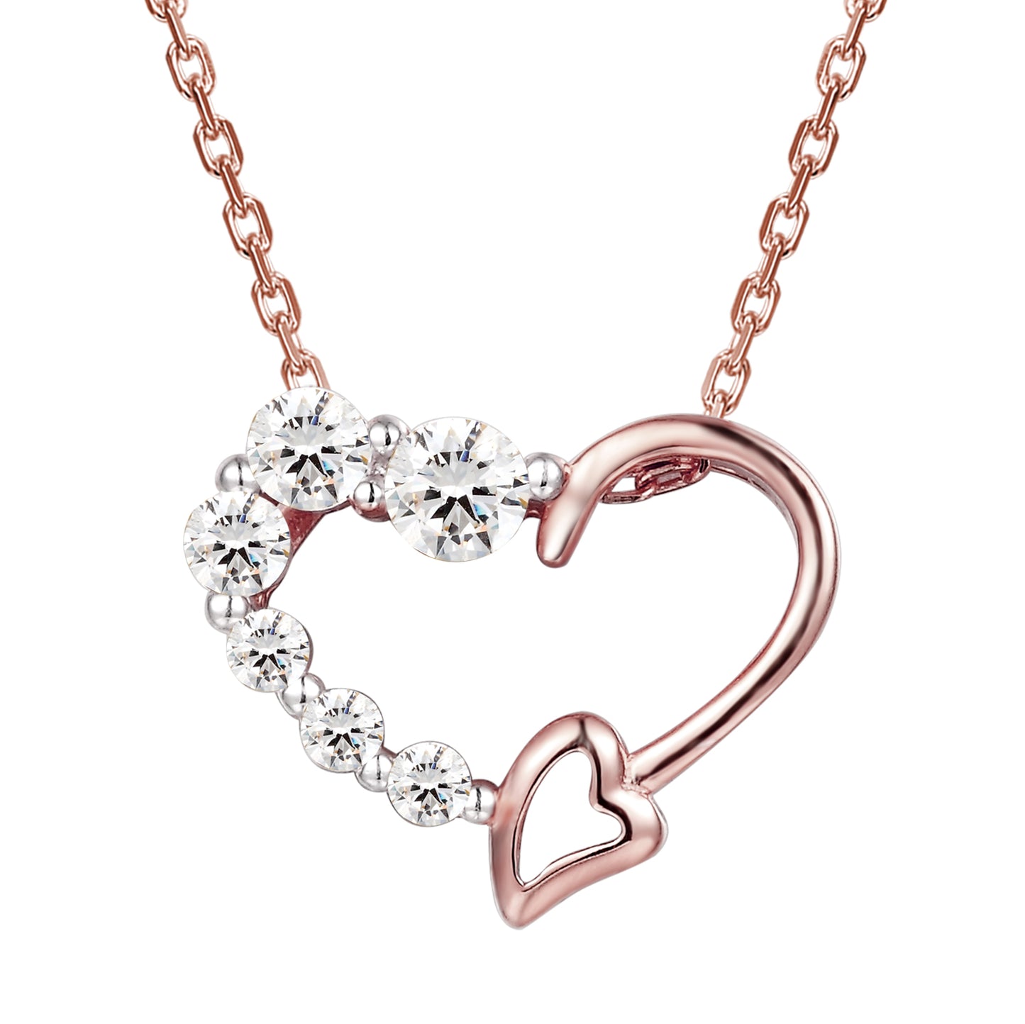 Designer 14k Rose Gold Finish Love Heart Pendant Necklace Set