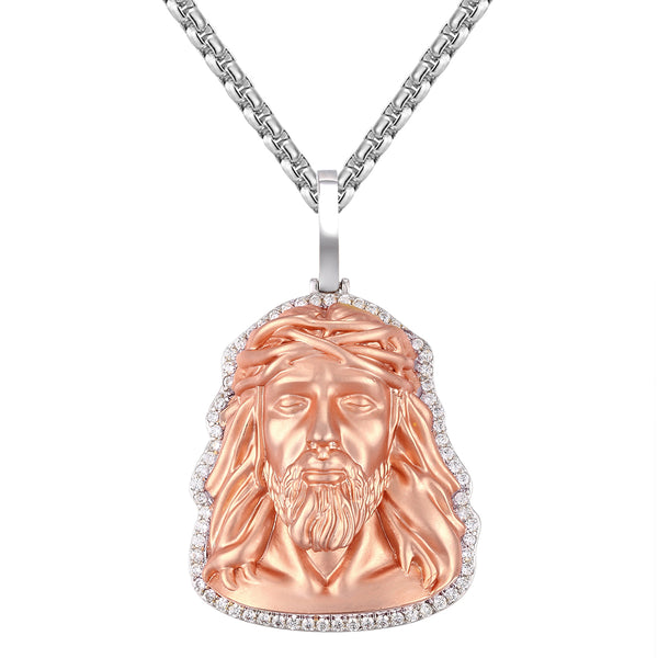 Rose Gold Tone Holy Jesus Christ Matte Face Solid Back Pendant