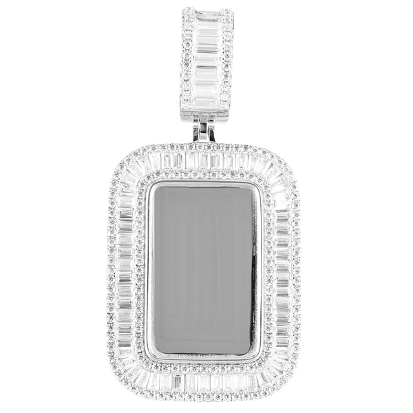 Sterling Silver Baguette Picture Memory Bling Dog Tag Pendant