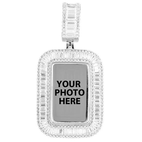 Sterling Silver Baguette Picture Memory Bling Dog Tag Pendant