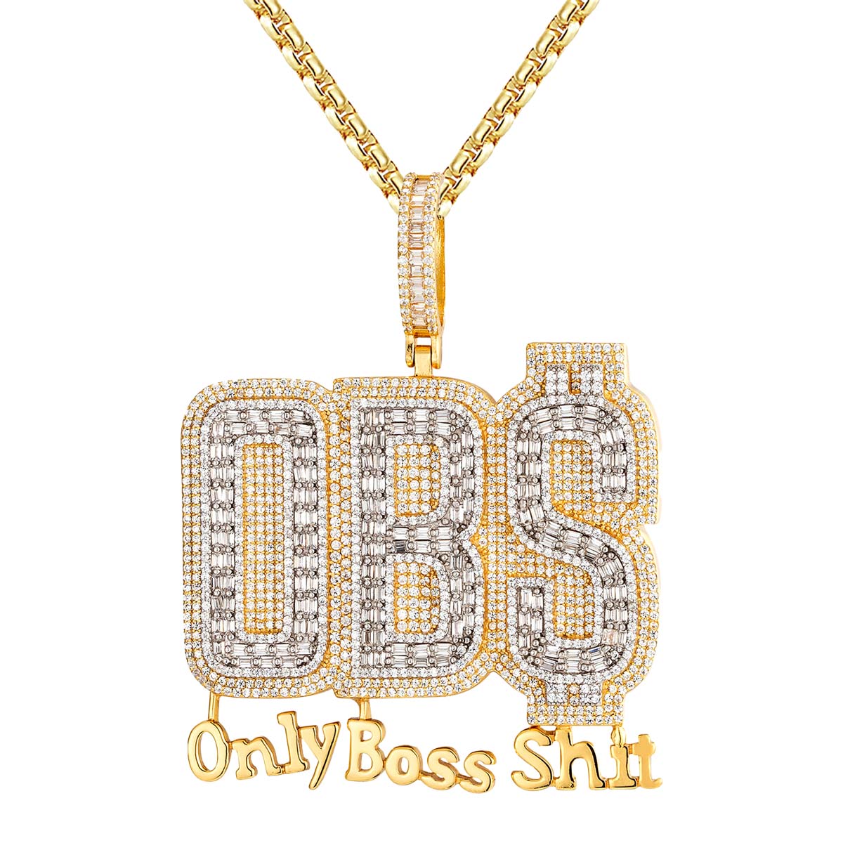 Mens OBS Only Boss Shit Custom Sterling Silver Pendant Chain