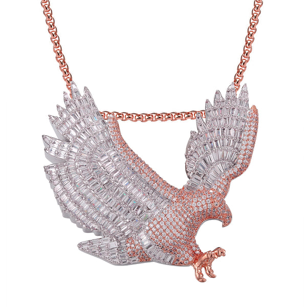 Rose Gold Tone Flying Eagle Baguette Bird Icy Custom Pendant