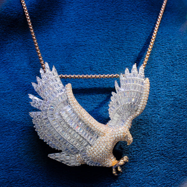 Rose Gold Tone Flying Eagle Baguette Bird Icy Custom Pendant