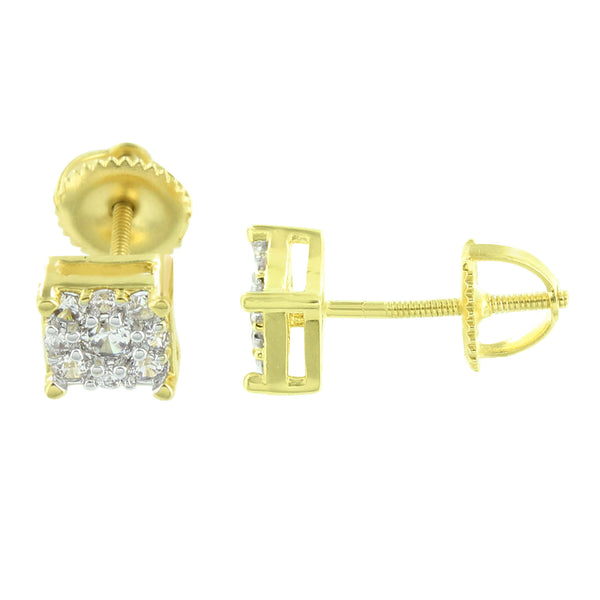 Cluster Set Earrings Yellow Gold Finish Square Design