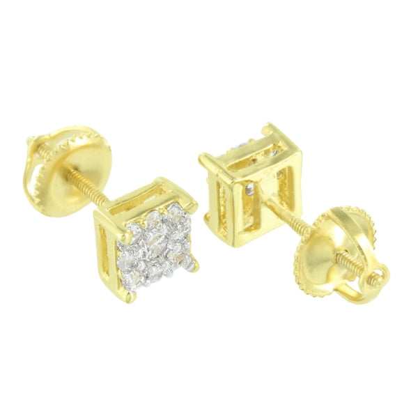 Cluster Set Earrings Yellow Gold Finish Square Design