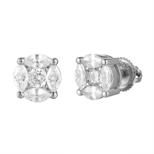 Sterling Silver Prong Set Marquise Shape Center Solitaire Studs