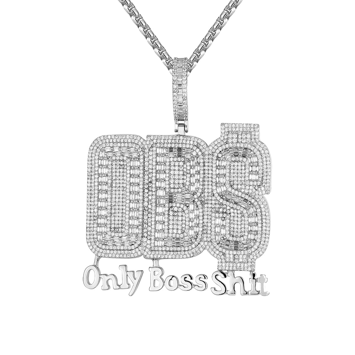 OBS Only Boss Shit Icy Mens Sterling Silver White Tone Pendant