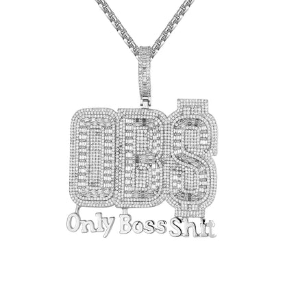 OBS Only Boss Shit Icy Mens Sterling Silver White Tone Pendant