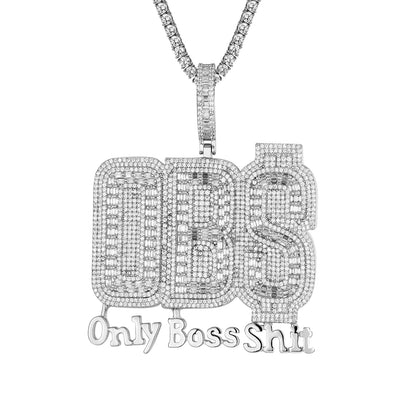 OBS Only Boss Shit Icy Custom Mens Hip Hop Silver Pendant