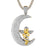 Praying Baby Angel Crescent Moon Gold Tone Pendant