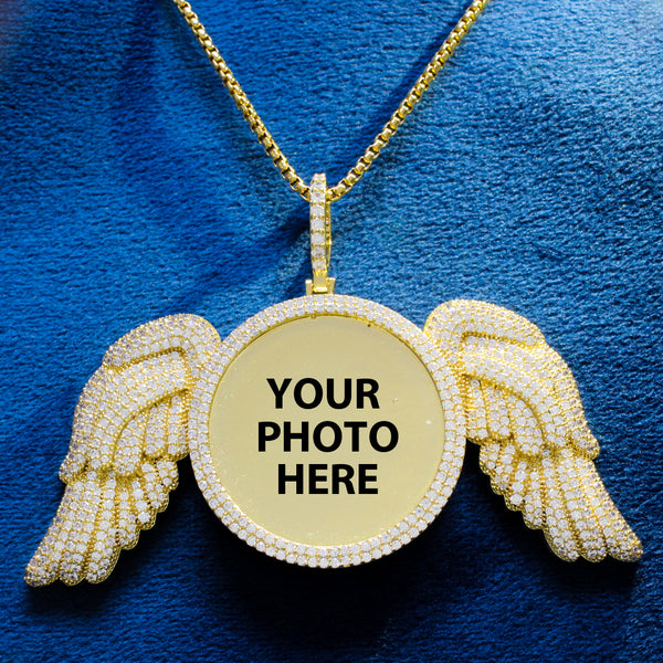 Custom Memory Angel Wings Icy Picture Memory Gift Pendant