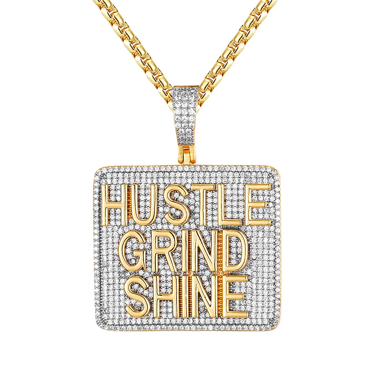 Sterling Silver Hustle Grind Shine Icy Mens Yellow Tone Pendant