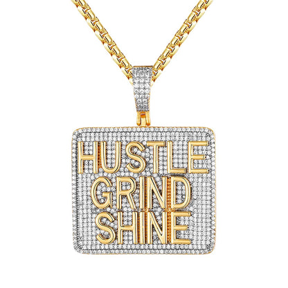 Sterling Silver Hustle Grind Shine Icy Mens Yellow Tone Pendant