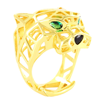 Sterling Silver Green Ruby Plain Panther Men's Ring