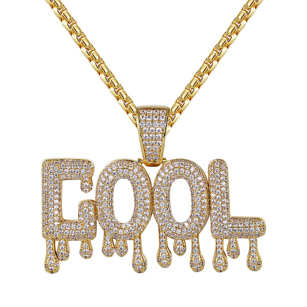 14k Gold Finish Cool Drip Letter Rapper Pendant Chain