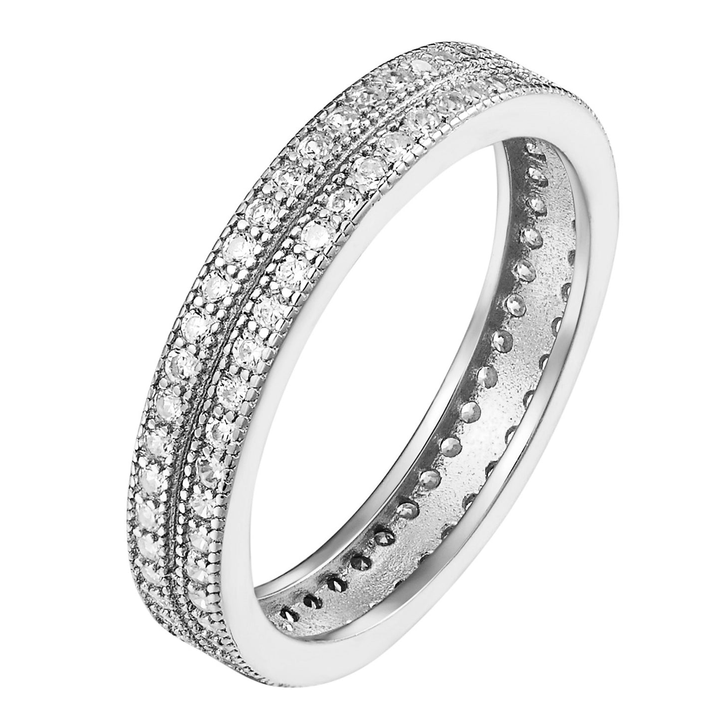 Sterling Silver Micro Pave Cubic Zirconia Mens 2 Row Eternity Wedding Band