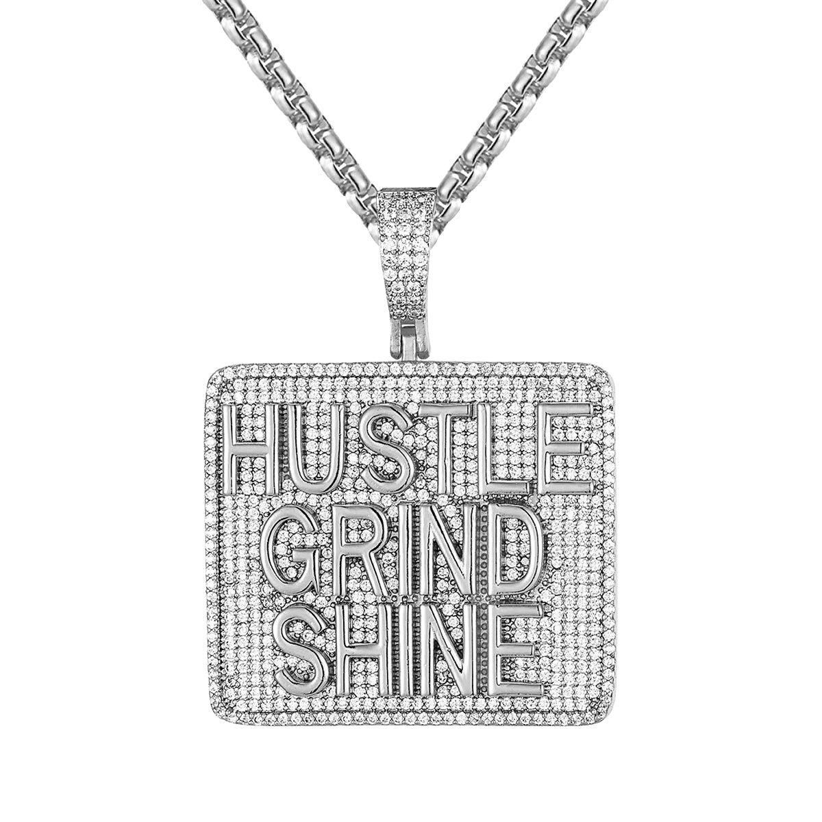 Sterling Silver Hustle Grind Shine Icy Custom Mens Hip Hop Pendant
