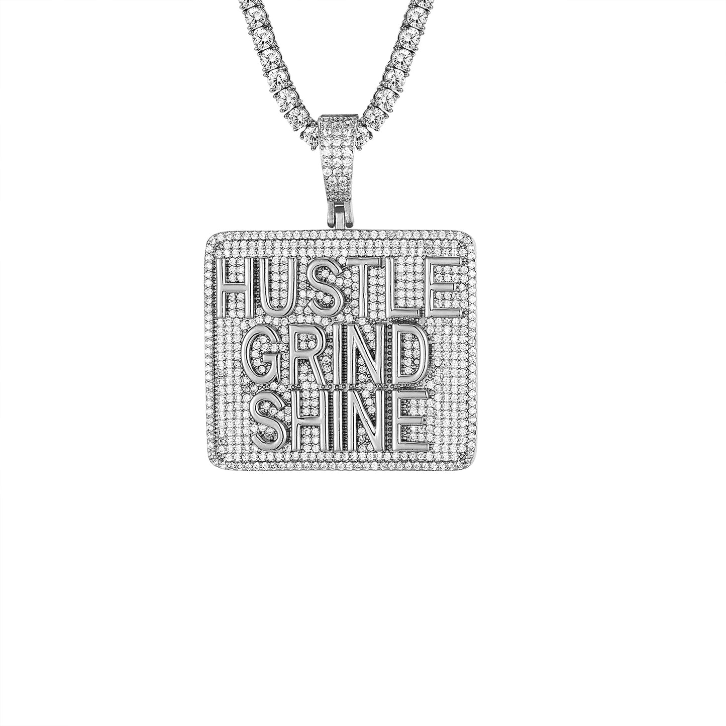 Sterling Silver Hustle Grind Shine Icy Custom Mens Hip Hop Pendant