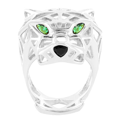 Men's Sterling Silver Green Eyes Custom Panther Ring