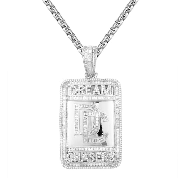 Custom Dream Chasers Dog Tag Baguette Micro Pave Pendant