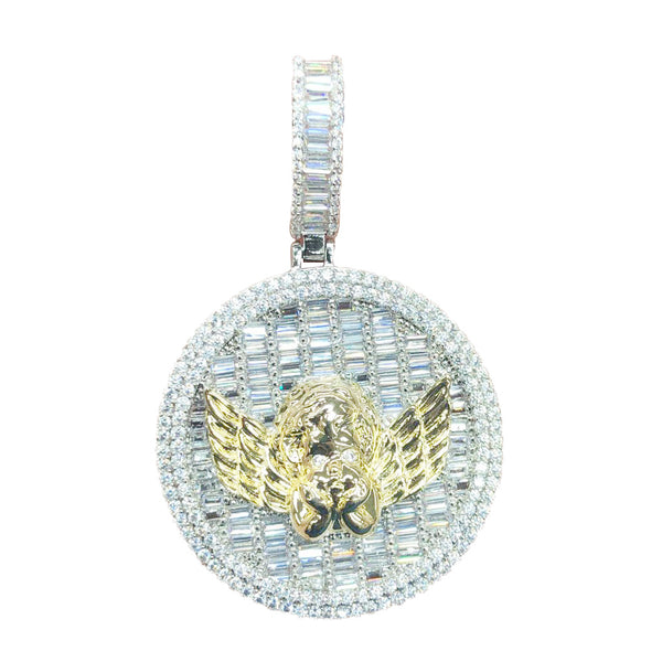 Baguette Angel Wings Hip Hop Icy Yellow Gold Tone Pendant