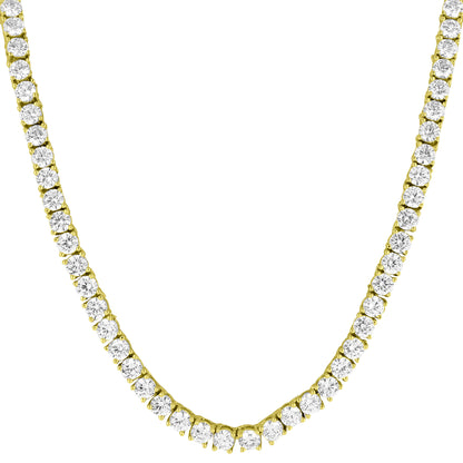 Sterling Silver One Row 3mm Solitaire Tennis Necklace 24" in 14k Gold Finish