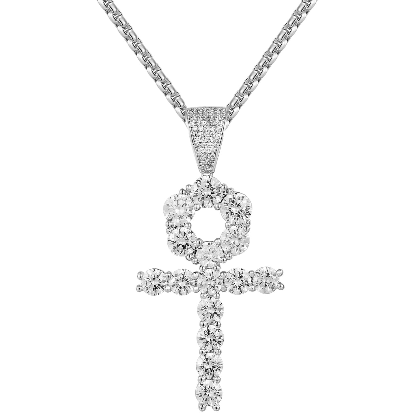 Solitaire Religious Ankh Cross Sterling Silver Pendant Chain