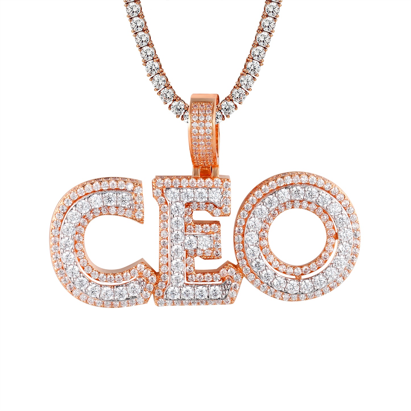 Double Layer CEO Micro Pave 14k Rose Gold Tone Hip Hop Pendant