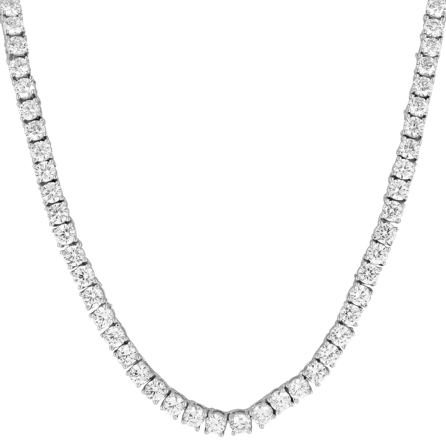 14k White Gold Finish Sterling Silver 3mm Solitaire 24" Designer Tennis Necklace