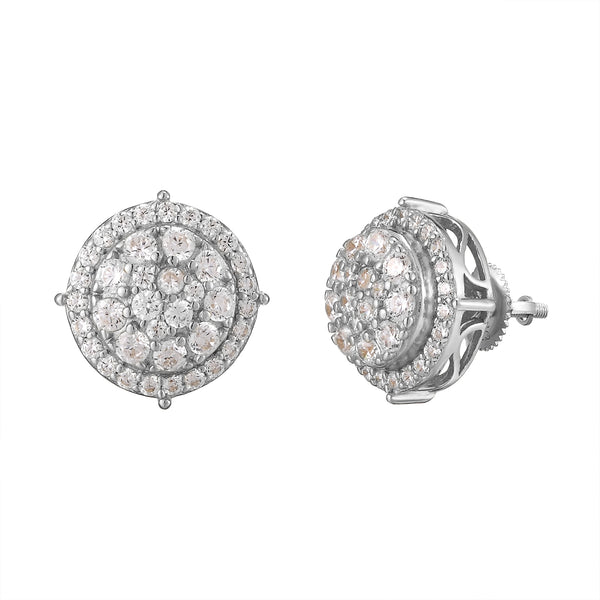 3D Round Prong Double Layer Solitaire Silver Earrings