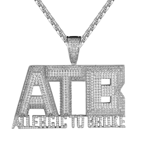 Sterling Silver Allergic To Broke ATB Mens Icy Hip Hop Pendant