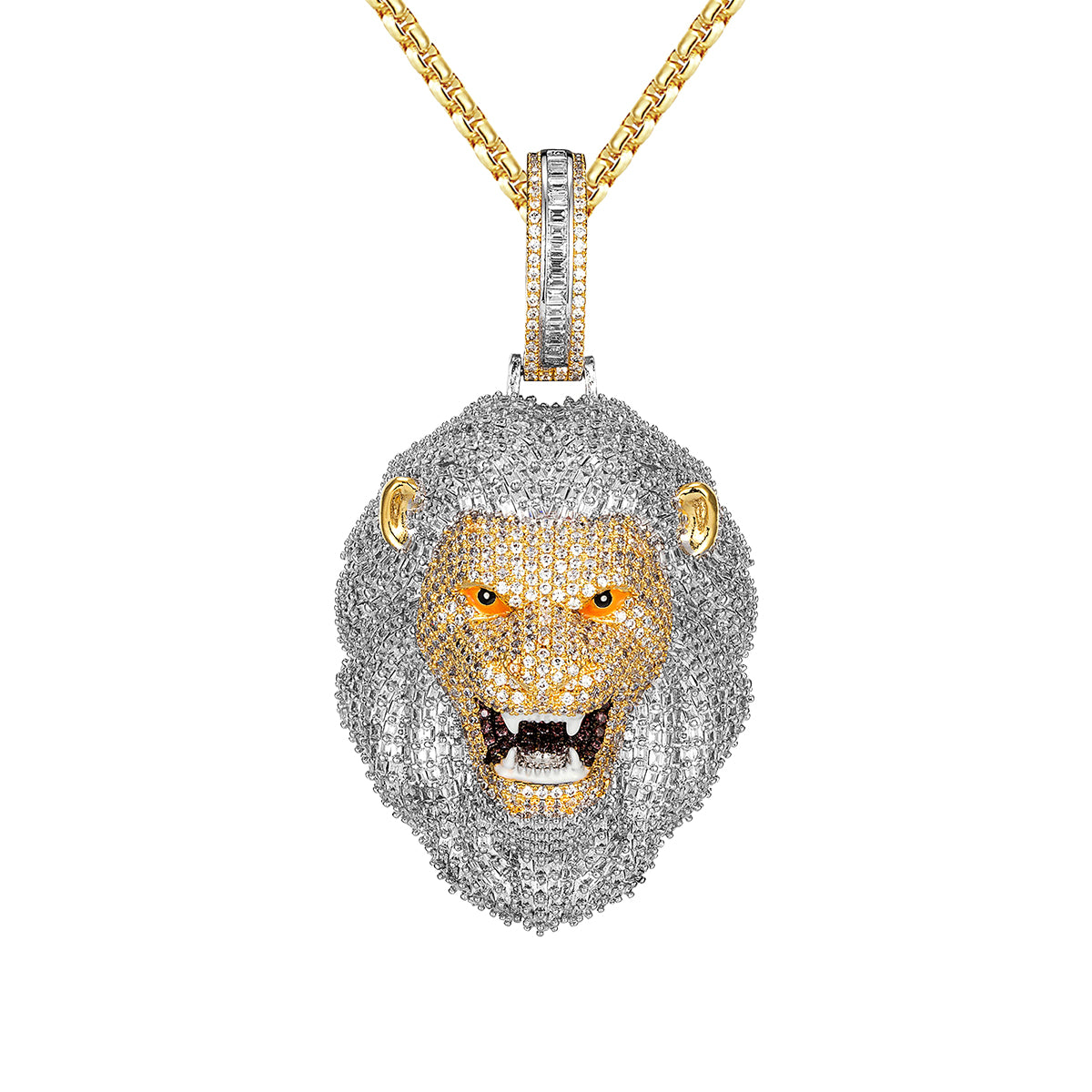 Sterling Silver 3D Lion Roaring Yellow Gold Tone Hip Hop Pendant