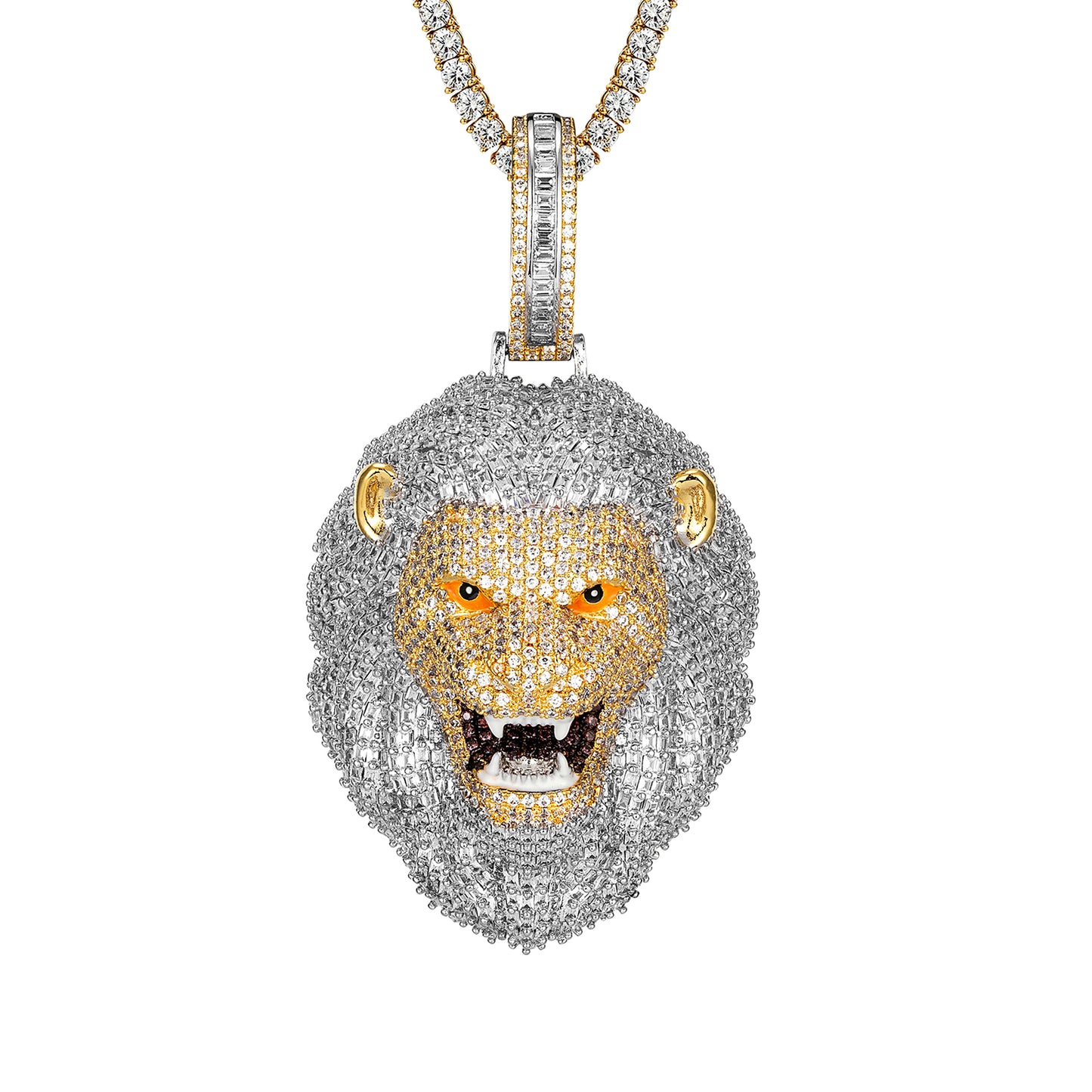 Sterling Silver 3D Lion Roaring Yellow Gold Tone Hip Hop Pendant