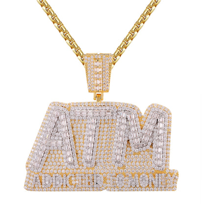 Gold Tone ATM Addicted to Money Baguette Icy Custom Pendant