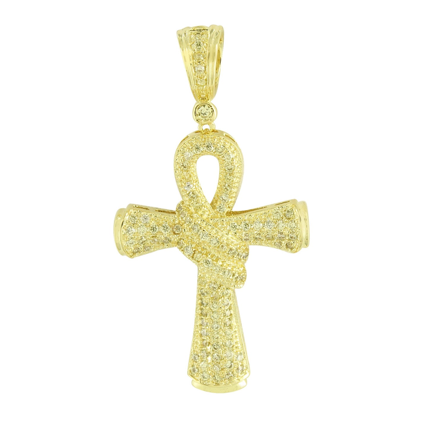Cross Pendant Yellow Simulated Diamonds Bling  Designer Mens Womens 1.6"