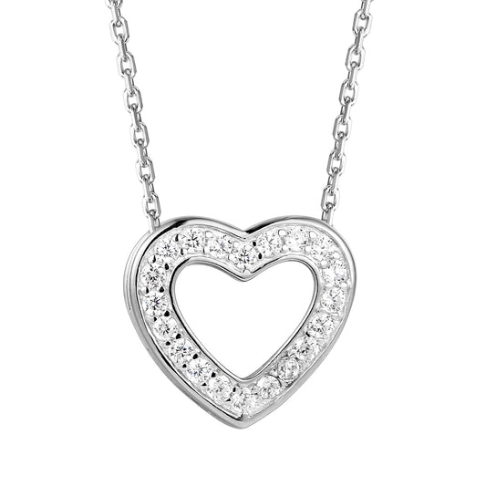 Sterling Silver Solitaire Lab diamonds Double Heart Pendant Set