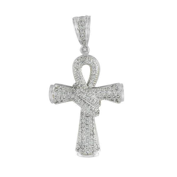 White Ankh Cross Pendant Simulated Diamonds Bling Symbol Of Life