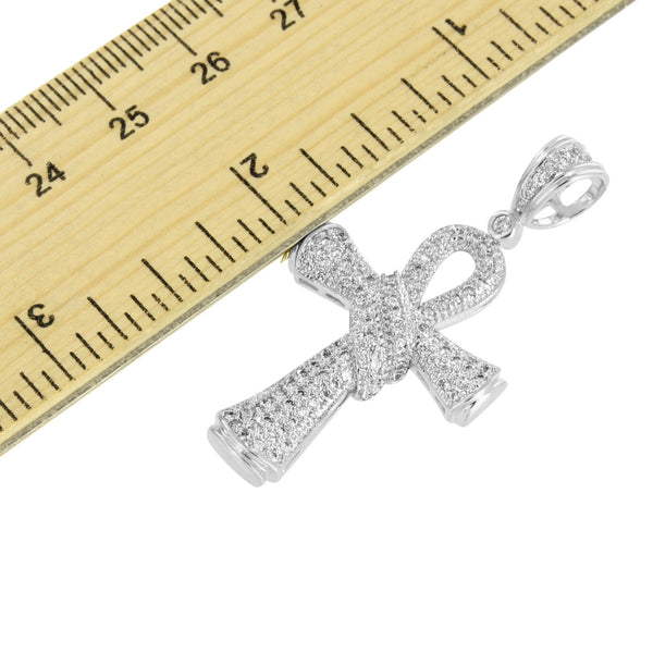 White Ankh Cross Pendant Simulated Diamonds Bling Symbol Of Life