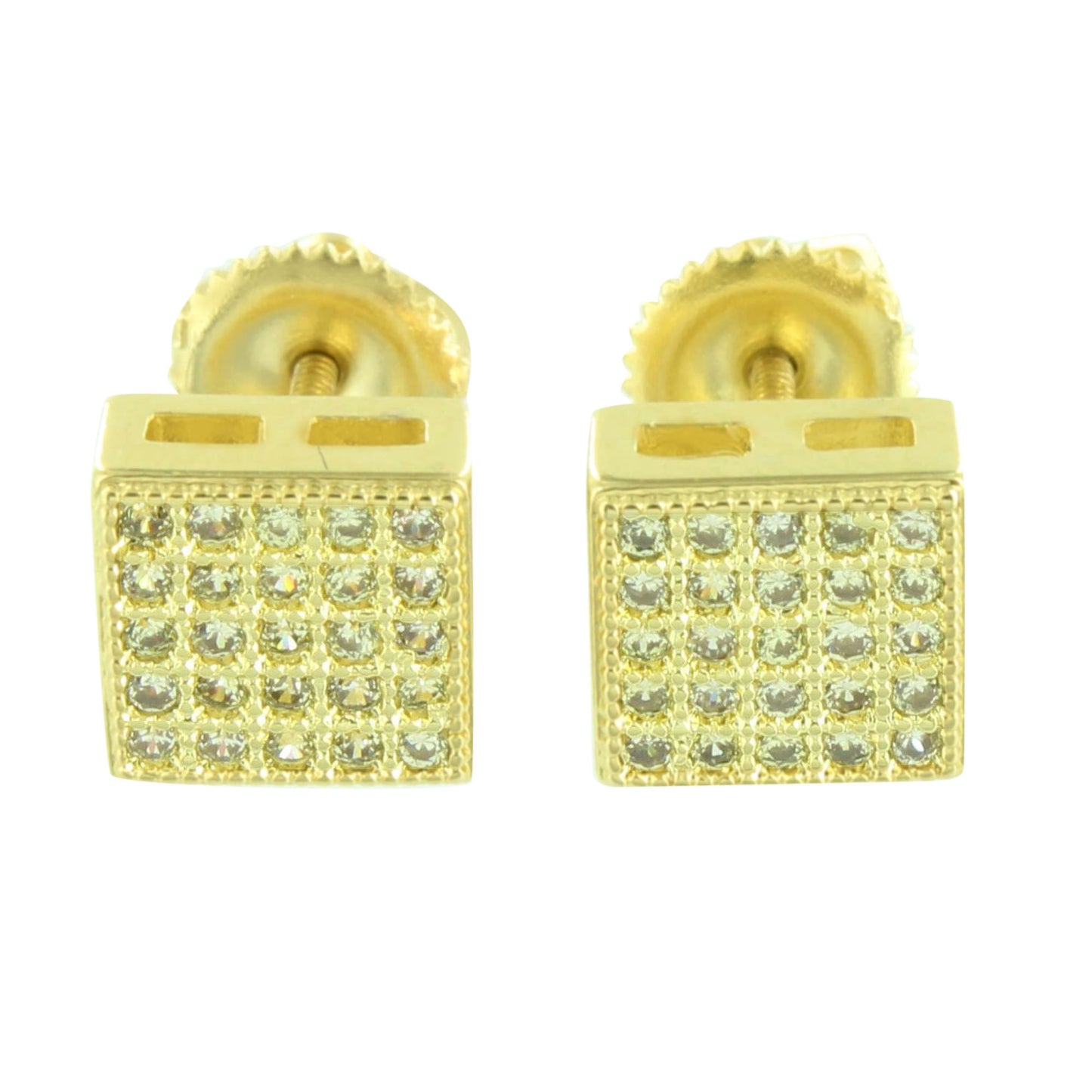 Earrings Square Face Screw Back Micro Pave Gold Finish