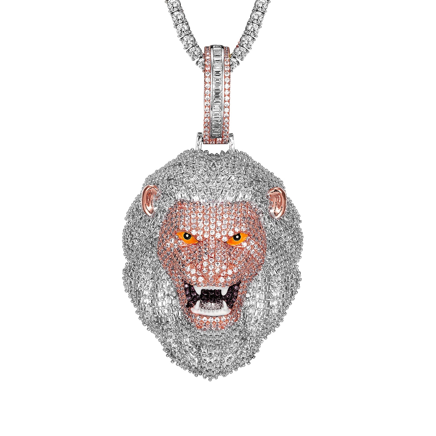 Sterling Silver 3D Lion Roaring Hip Hop Icy Custom Pendant