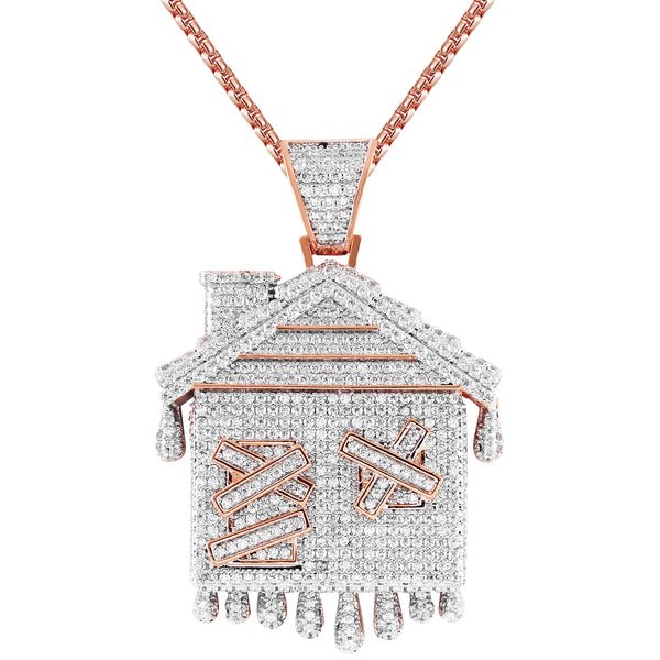 Men's Dripping Trap House Rose Gold Finish Pendant Tennis Chain