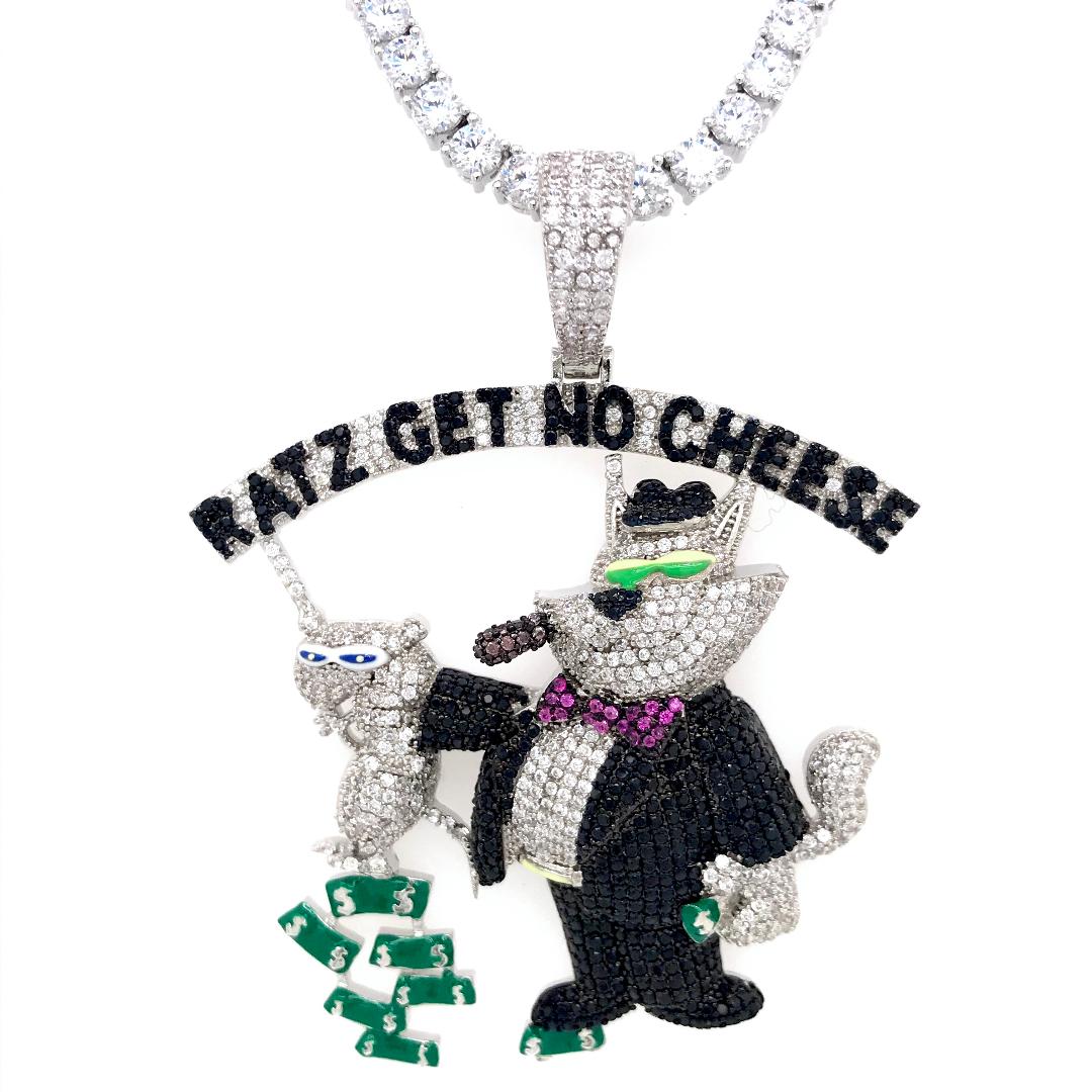 Custom Icy Ratz get No Cheese Dollar Bill White Finish Pendant