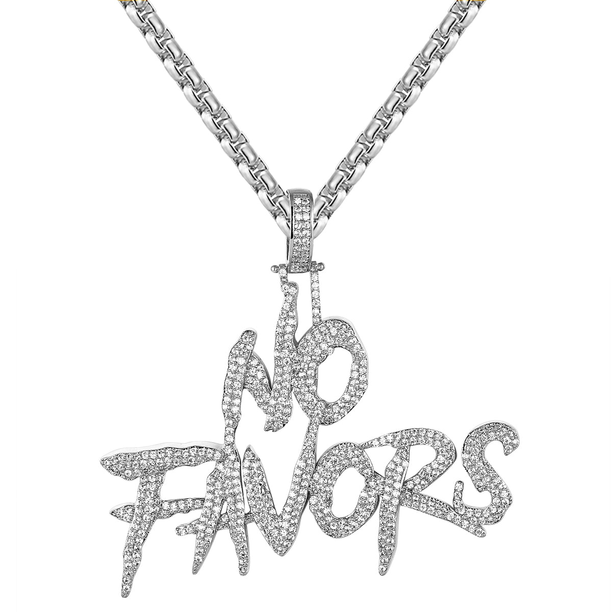 Men's No Favors Designer Custom Pendant Chain White Gold Finish Icy Charm