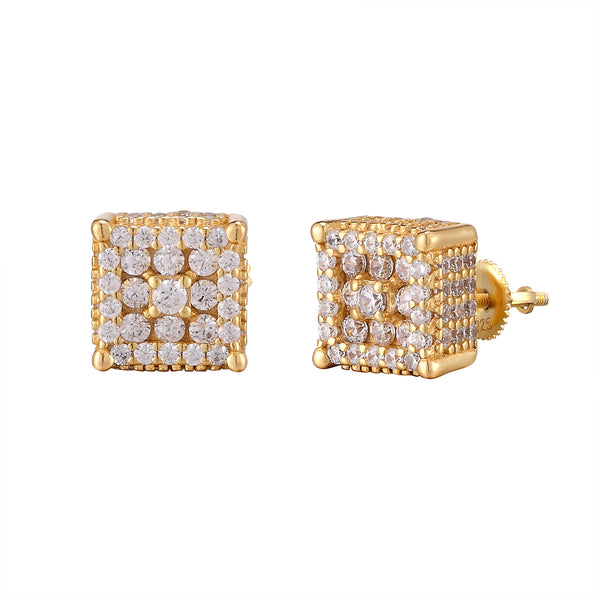 Square Shaped Solitaire Prongs 3D Icy Sides .925 Earrings