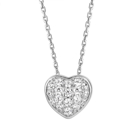 Sterling Silver 3D Puff Small Love Heart Women's Pendant Gift Set